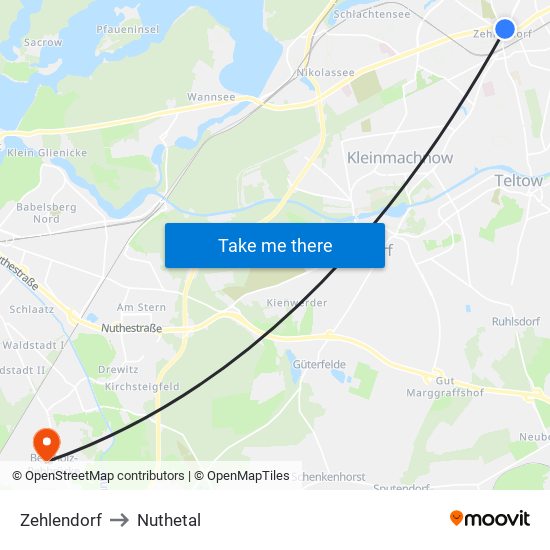 Zehlendorf to Nuthetal map