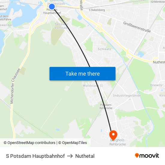 S Potsdam Hauptbahnhof to Nuthetal map