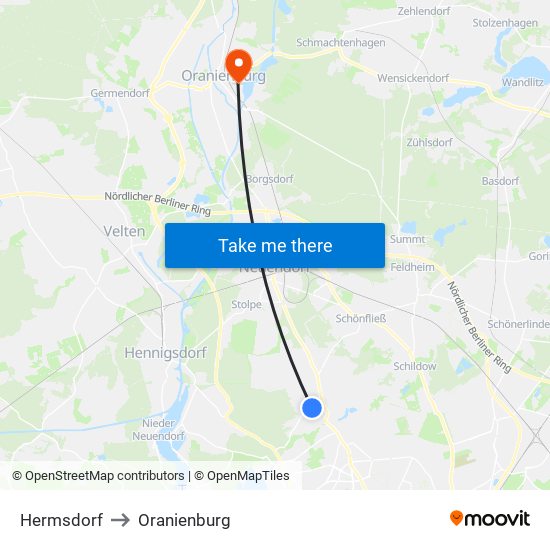 Hermsdorf to Oranienburg map