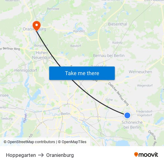 Hoppegarten to Oranienburg map