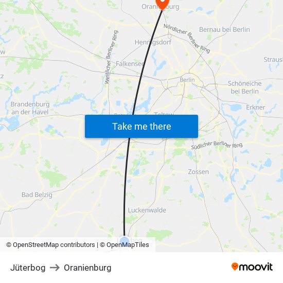 Jüterbog to Oranienburg map