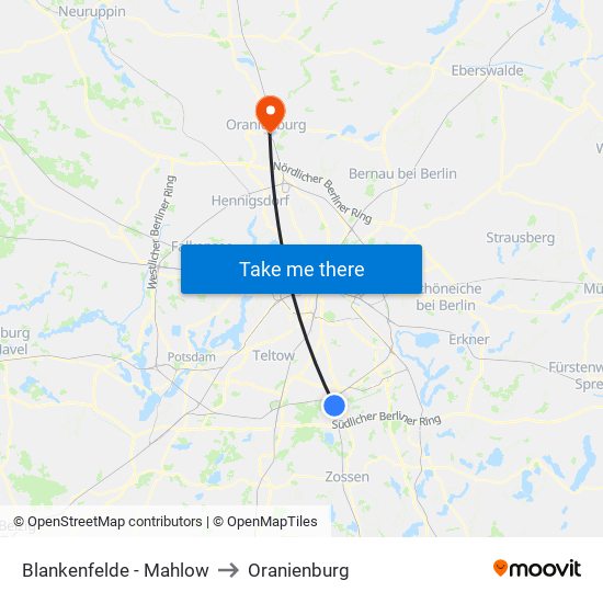 Blankenfelde - Mahlow to Oranienburg map