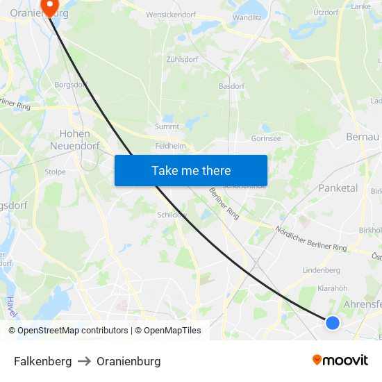 Falkenberg to Oranienburg map