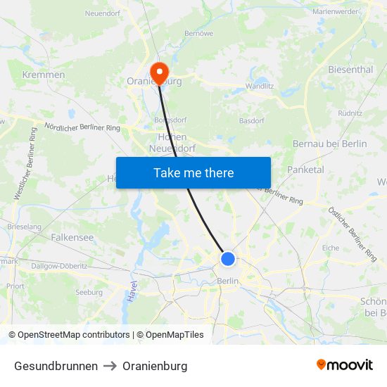 Gesundbrunnen to Oranienburg map