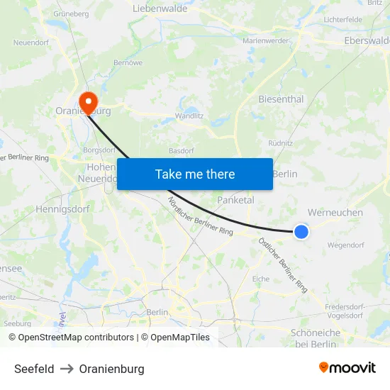 Seefeld to Oranienburg map