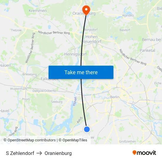 S Zehlendorf to Oranienburg map