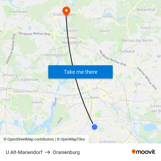 U Alt-Mariendorf to Oranienburg map