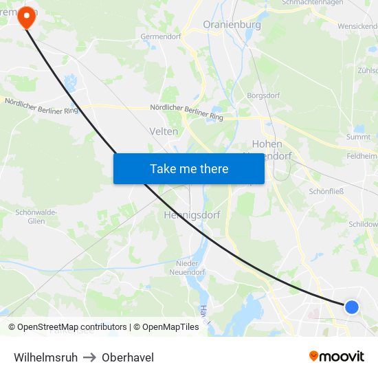 Wilhelmsruh to Oberhavel map