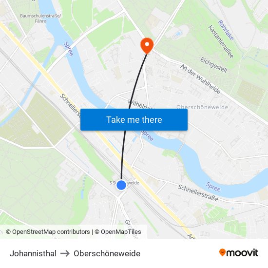 Johannisthal to Oberschöneweide map