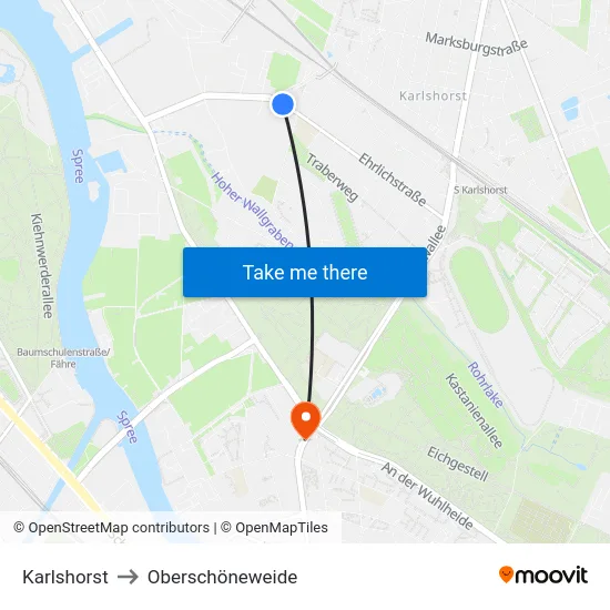 Karlshorst to Oberschöneweide map