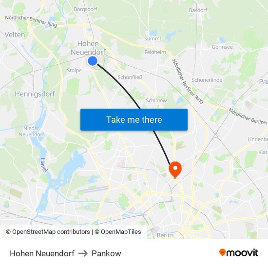 Hohen Neuendorf to Pankow map