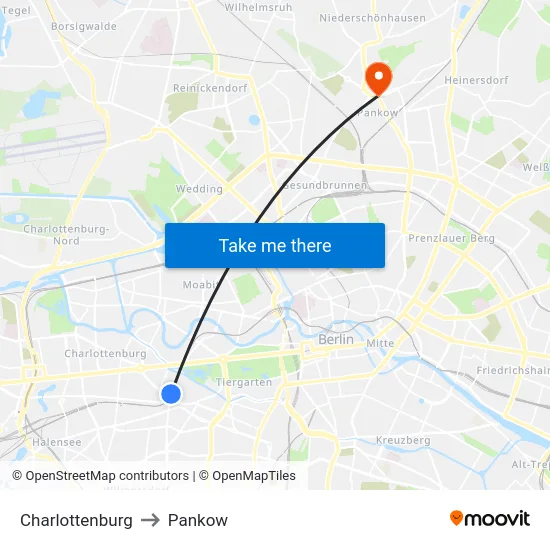 Charlottenburg to Pankow map