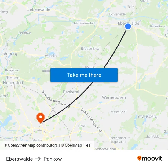 Eberswalde to Pankow map