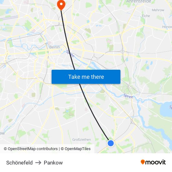 Schönefeld to Pankow map