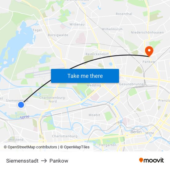 Siemensstadt to Pankow map