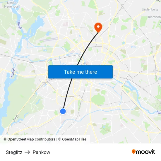 Steglitz to Pankow map