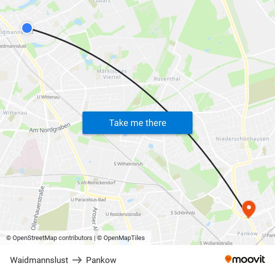 Waidmannslust to Pankow map