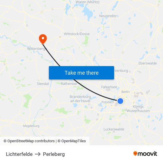 Lichterfelde to Perleberg map