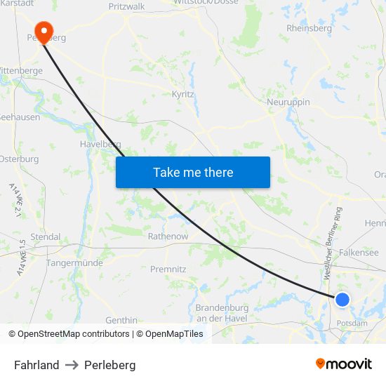 Fahrland to Perleberg map