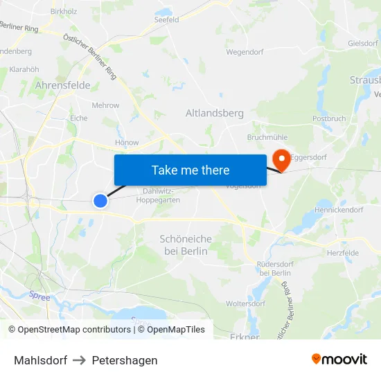 Mahlsdorf to Petershagen map