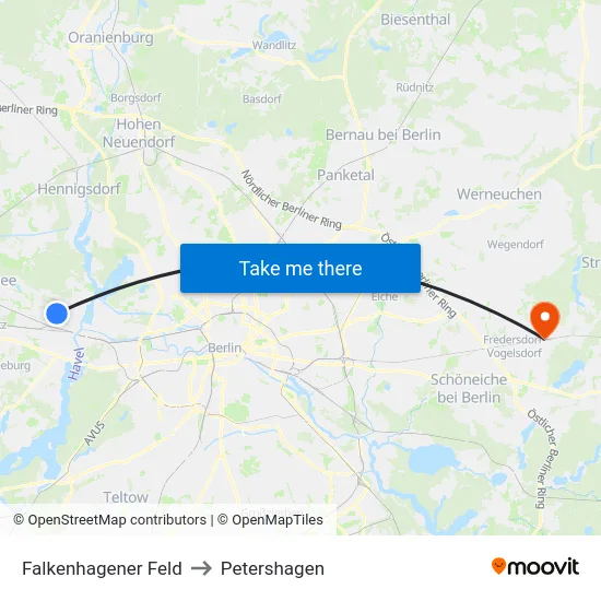 Falkenhagener Feld to Petershagen map