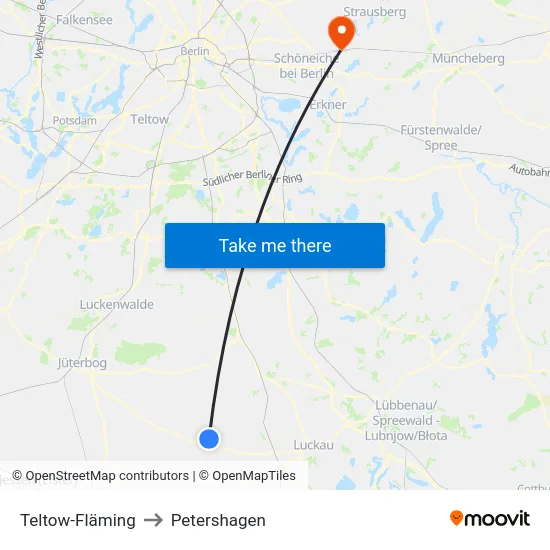 Teltow-Fläming to Petershagen map