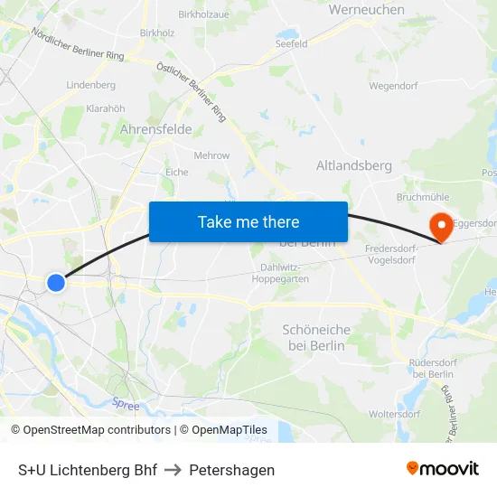 S+U Lichtenberg Bhf to Petershagen map
