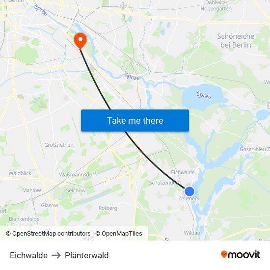 Eichwalde to Plänterwald map