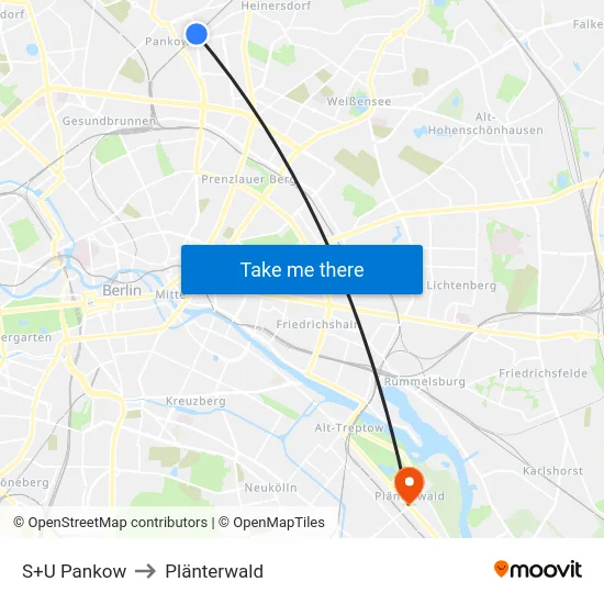 S+U Pankow to Plänterwald map