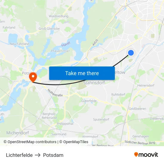 Lichterfelde to Potsdam map