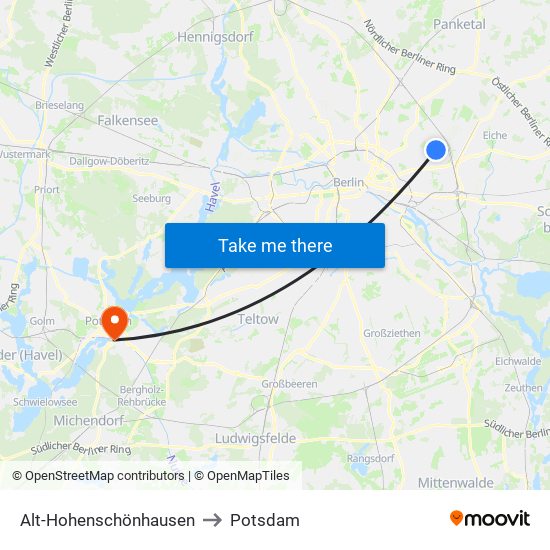 Alt-Hohenschönhausen to Potsdam map