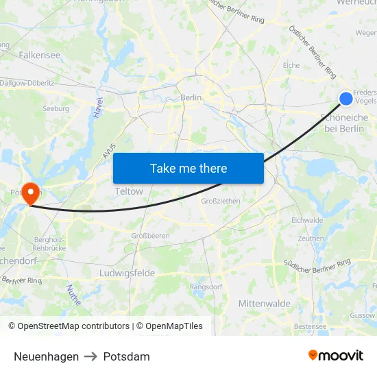 Neuenhagen to Potsdam map