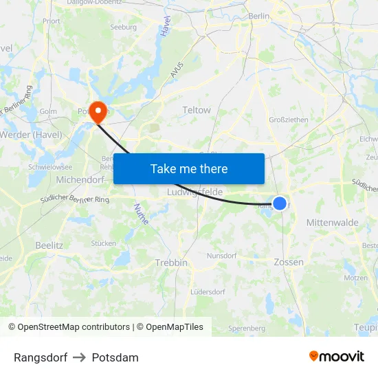Rangsdorf to Potsdam map