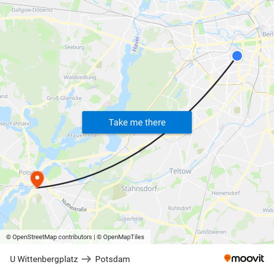 U Wittenbergplatz to Potsdam map