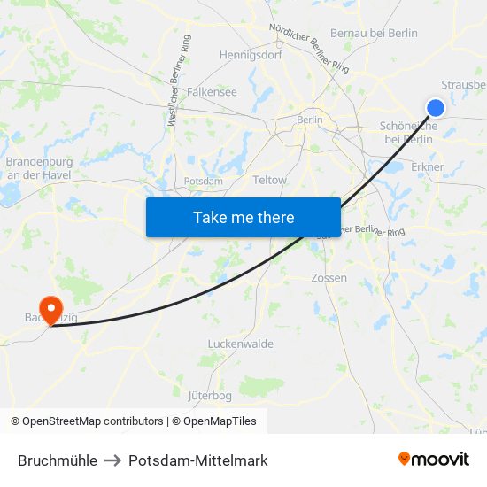 Bruchmühle to Potsdam-Mittelmark map