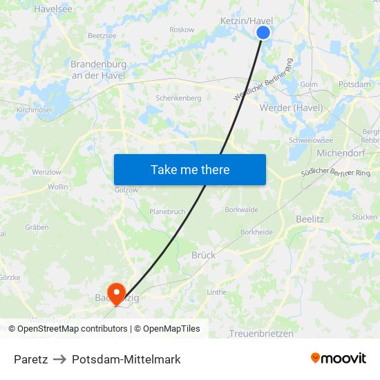 Paretz to Potsdam-Mittelmark map