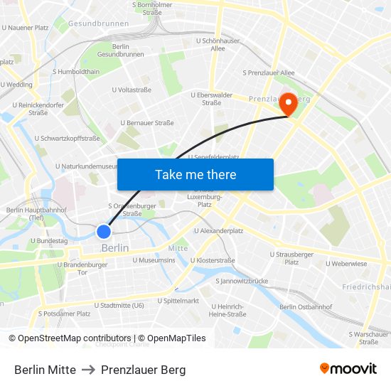 Berlin Mitte to Prenzlauer Berg map