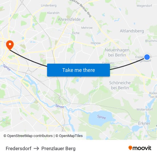 Fredersdorf to Prenzlauer Berg map