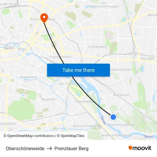 Oberschöneweide to Prenzlauer Berg map
