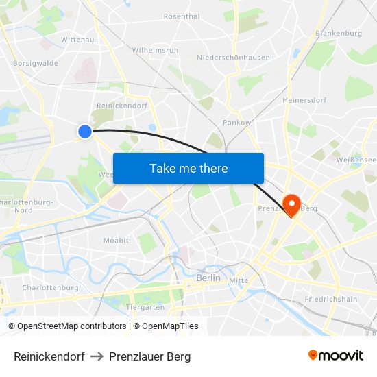 Reinickendorf to Prenzlauer Berg map