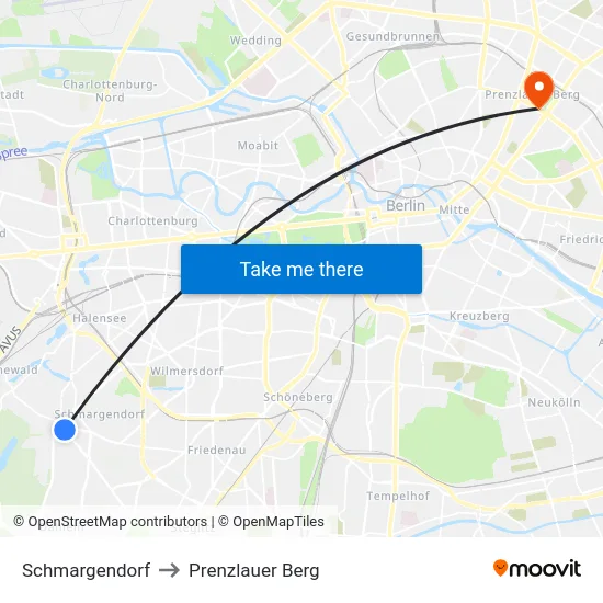 Schmargendorf to Prenzlauer Berg map