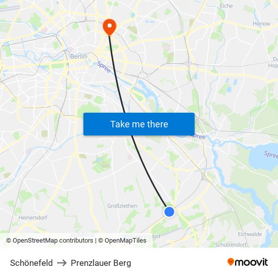 Schönefeld to Prenzlauer Berg map