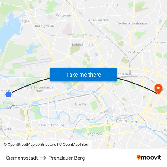 Siemensstadt to Prenzlauer Berg map