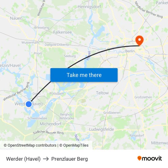 Werder (Havel) to Prenzlauer Berg map