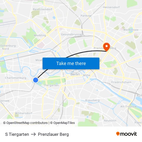 S Tiergarten to Prenzlauer Berg map