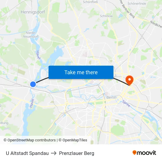 U Altstadt Spandau to Prenzlauer Berg map