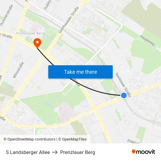 S Landsberger Allee to Prenzlauer Berg map