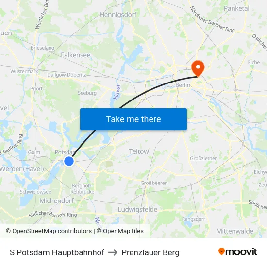 S Potsdam Hauptbahnhof to Prenzlauer Berg map