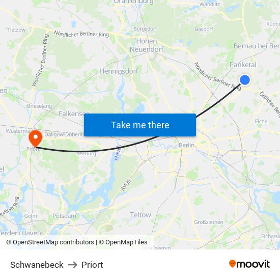 Schwanebeck to Priort map