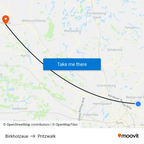 Birkholzaue to Pritzwalk map